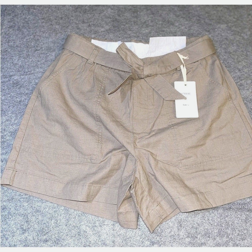 Letter to Juliet Linen Blend Paperbag Shorts Khaki Tan Size Large